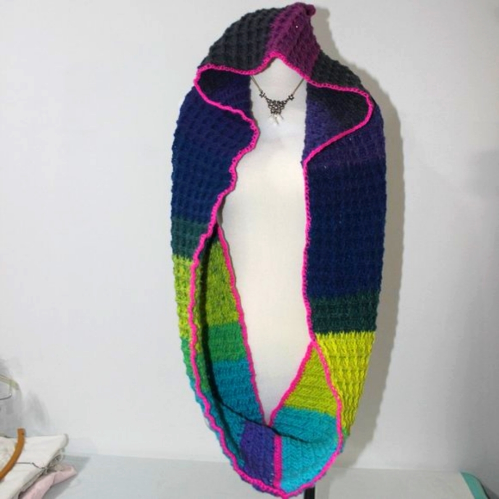 🌈NEW Hooded Crochet Cowl Scarf Wrap Colorful HANDCRAFTED